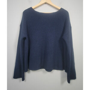Nili Lotan Ribbed Sweater Sz S Cashmere Silk Cotton Pullover Knit Top Navy Blue